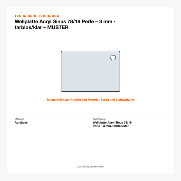 Technische Zeichnung: Wellplatte Acryl Sinus 78/18 Perle – 3 mm | farblos/klar – MUSTER